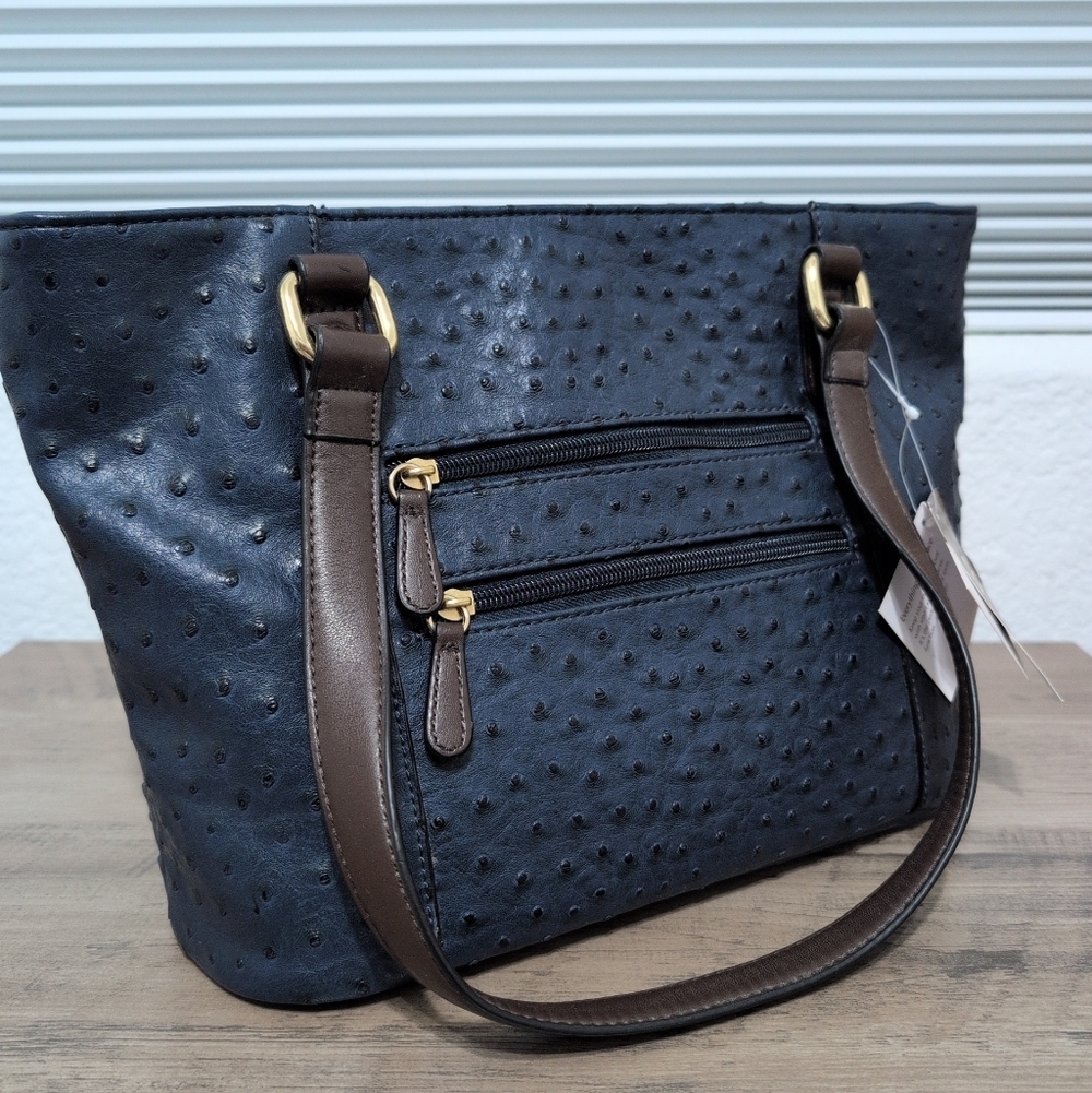 Giani Bernini Purse Navy‎ and Brown Shoulder Bag Ostrich New Satchel Macy's